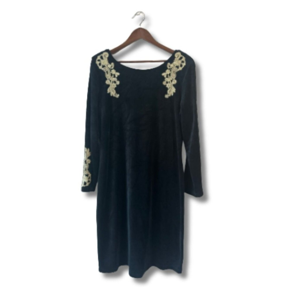 Witchy Whimsygoth Velvet Shift Dress Lace Applique Black XL Monroe and Main